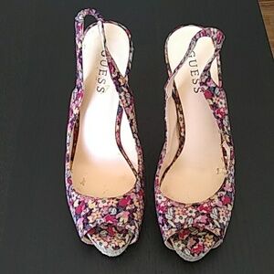 Guess Floral Peep Toe High Heels